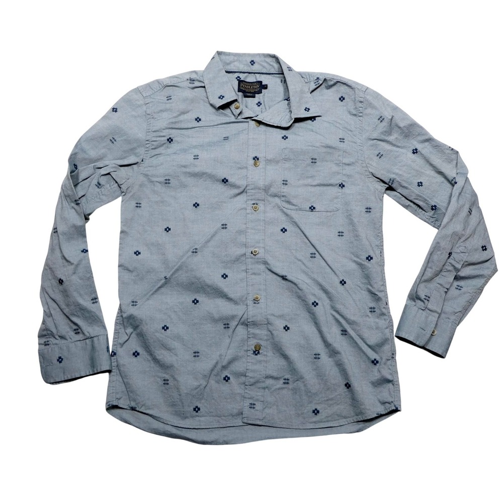 Pendleton Shirt Mens Medium Blue Geometric Long Sleeve Button Up Cotton